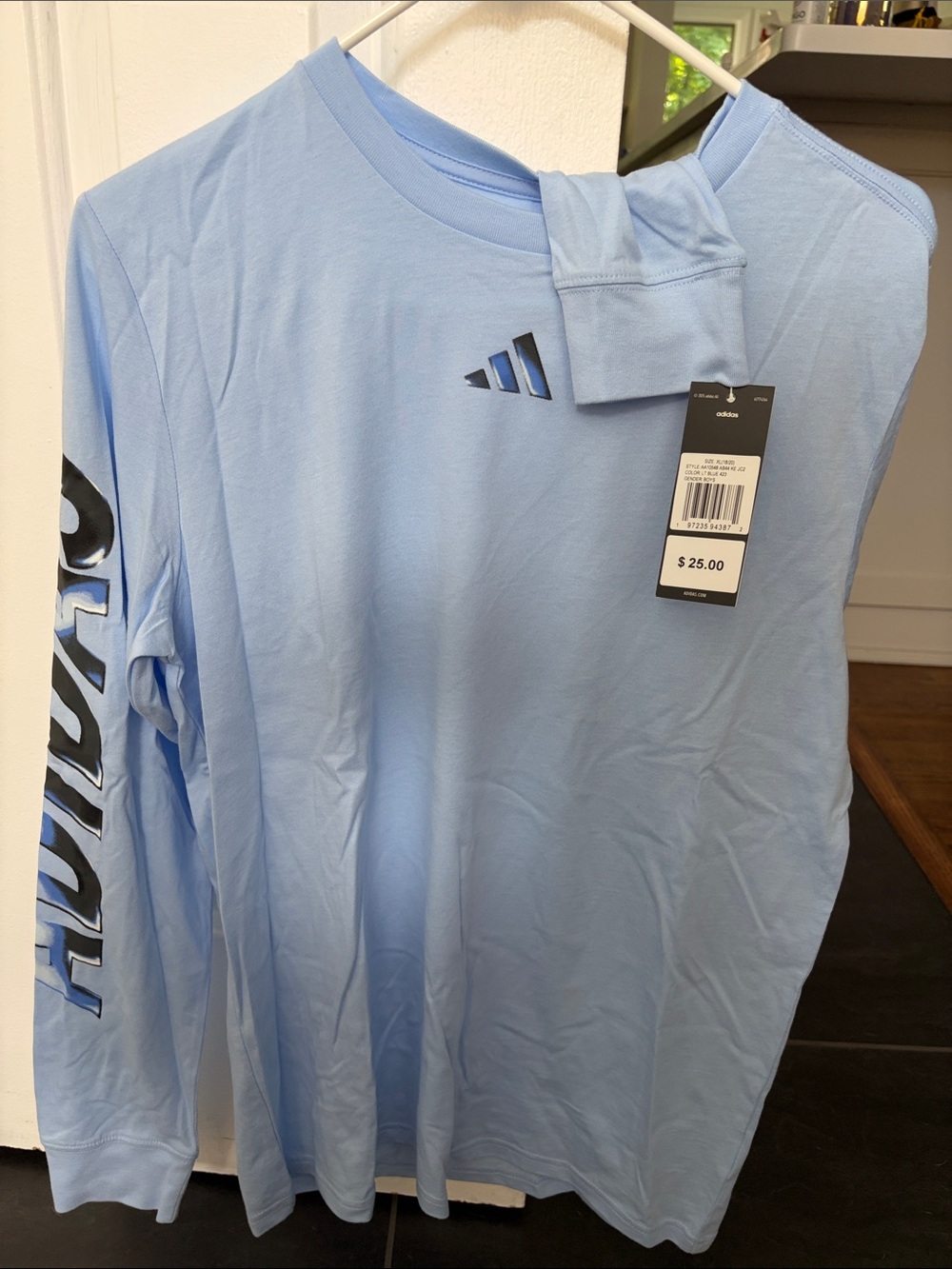 adidas Light Blue Long-Sleeve Logo Tee